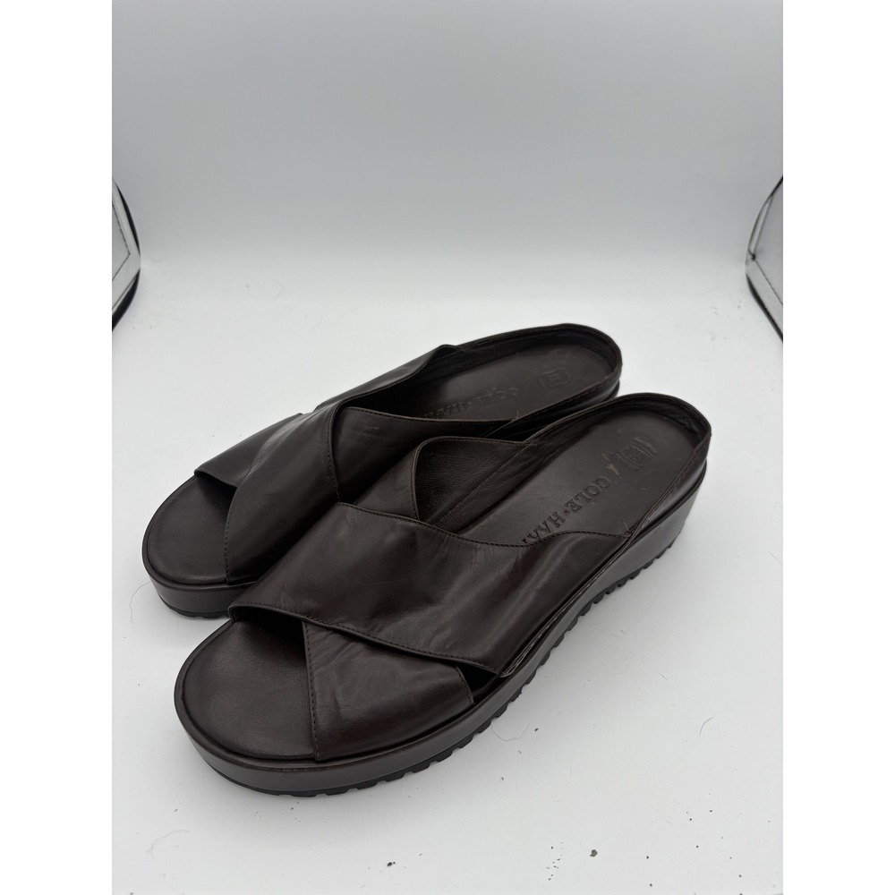 Cole Haan Shoes Womens Size 9 Brown Leather Crisscross Wedge Slide Sandals